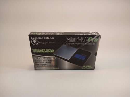 Superior Balance Mini-50Pro Electronic Scale. 50 gram max capacity Electronic Scale accurate to 1/100th of a gram.