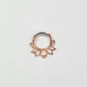 16 gauge gold lotus septum clicker with a white opal.