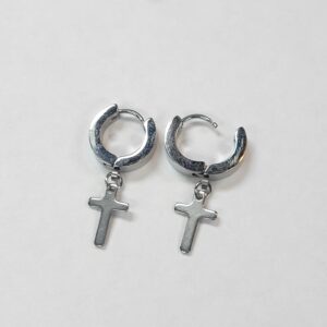 16 gauge silver cross clicker earrings.