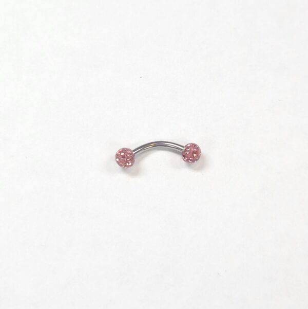 16 gauge pink Tiffany-jeweled curved barbell.