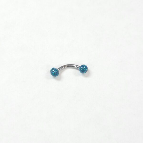 16 gauge blue Tiffany-jeweled curved barbell.