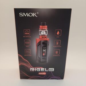 The Rigel Kit is a medium sized vape mod with a powerful TFV9 tank and has a max power of 230 watts. Takes 2 external 18650 batteries.