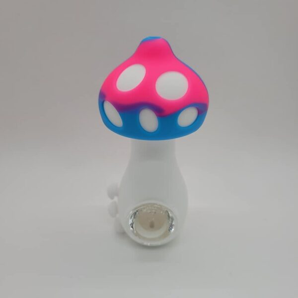 Silicone Mushroom Hand Pipe - Pink, Blue & White