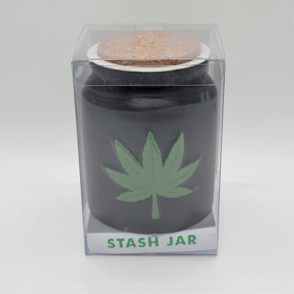 4" Ceramic Stash Jar with Green Hemp Leaf