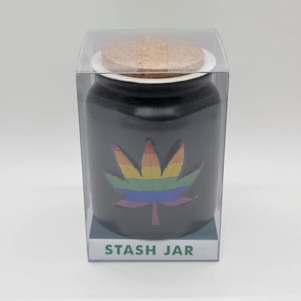 Rainbow Hemp Leaf Ceramic Stash Jar with Cork Top