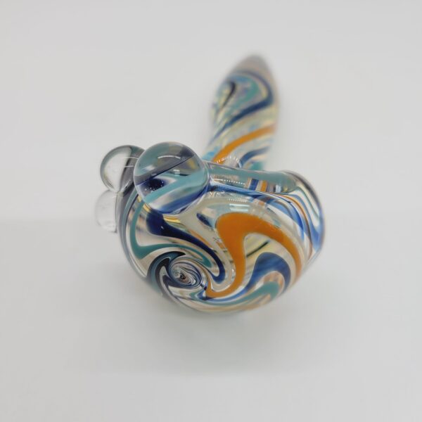 Glass Parrot 4" Clear Spoon Pipe with Blue & Orange Line Work