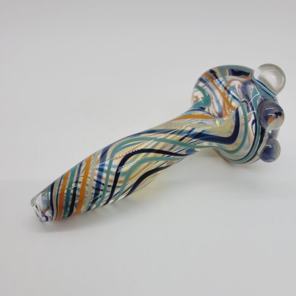 Glass Parrot 4" Clear Spoon Pipe with Blue & Orange Line Work