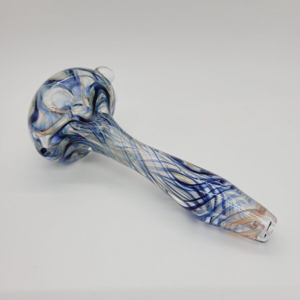 Glass Parrot 5" Clear Spoon Pipe with Blue Inside Out Line Work