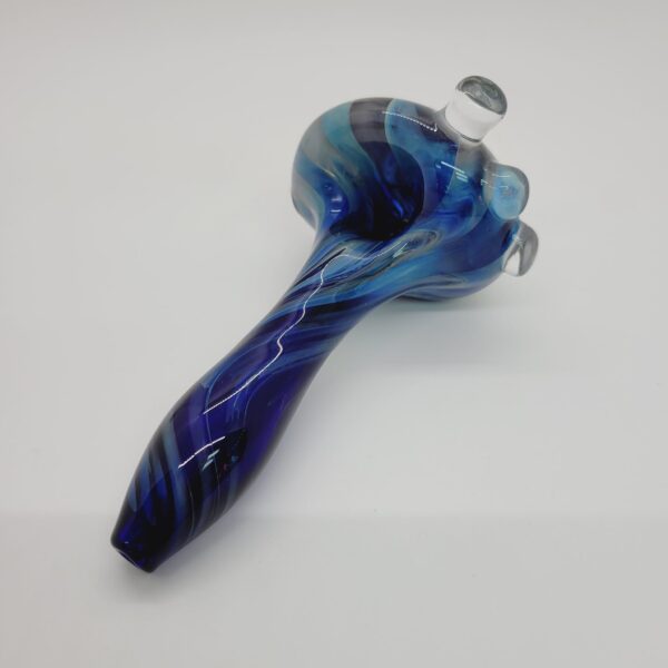 Glass Parrot 4" Silver Fumed Cobalt Hand Pipe with Reversal
