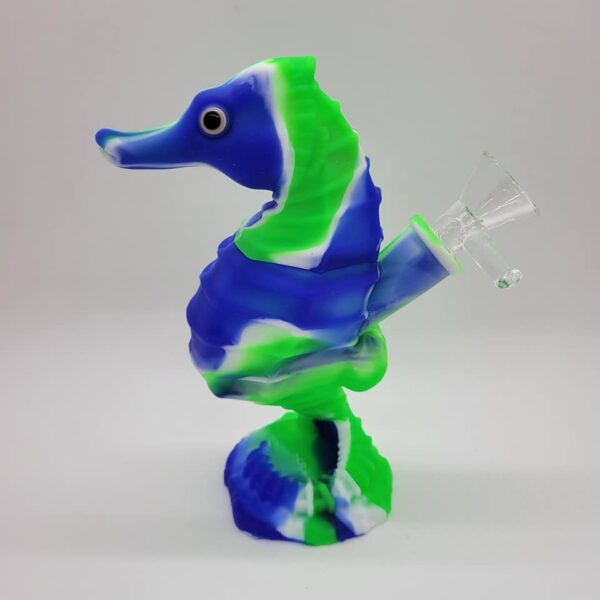 Silicone Seahorse Waterpipe - Blue, Green & White
