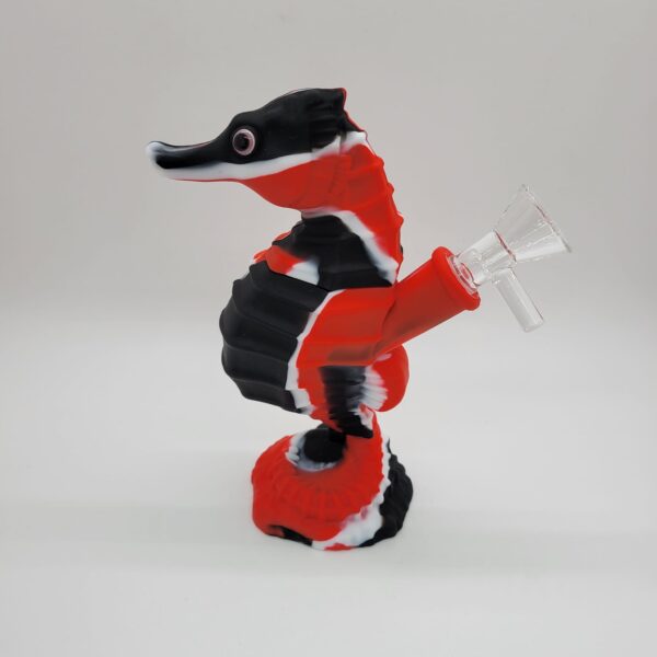 Silicone Seahorse Waterpipe - Red, Black & White