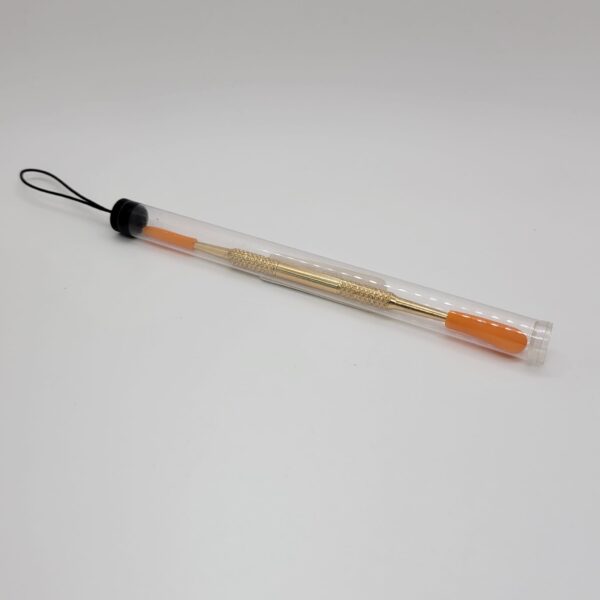 Gold Dab Tool with pointed tip and scoop tip eith orange silicone tip covers