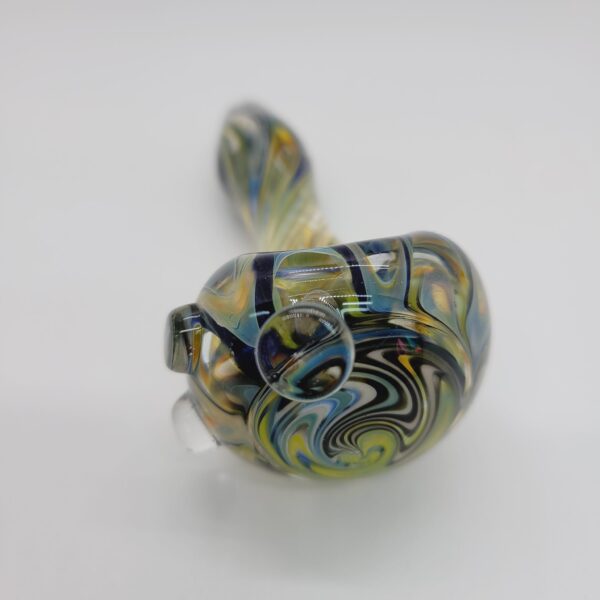 Glass Parrot 5" Spoon Pipe with Fuming, Line Work & Reversal